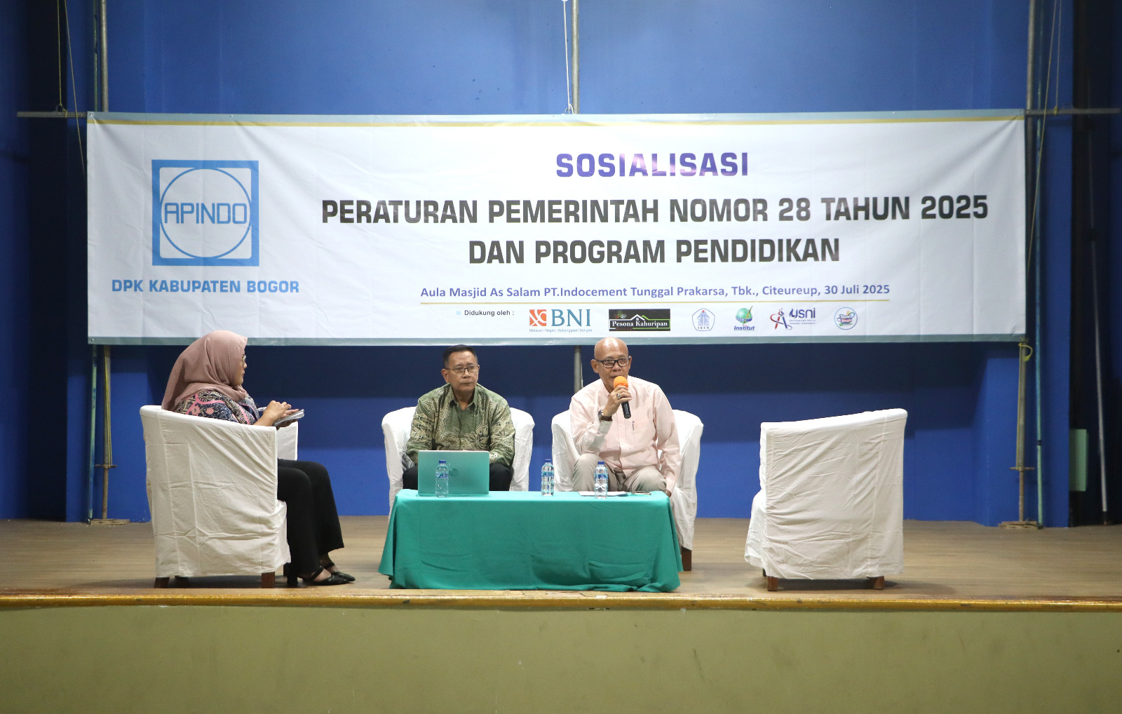Sosialisasi PP No.28 Tahun 2025 dan Program Pendidikan dengan Institut STIAMI, USNI (Universitas Satya Negara Indonesia) dan ISTN (Institut Saint dan Teknologi Indonesia) Jakarta.  Aula Masjid As Salam PT.Indocement Tunggal Prakarsa, Tbk. 30 Juli 2025.